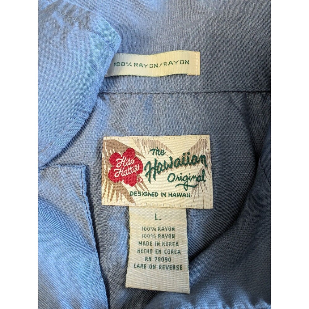 The Hawaiian Original Hilo Hattie Mens Hawaiian Shirt Size L Blue Bamboo Print‎ - Picture 8 of 8